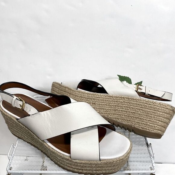 Naturalizer White Slingback Espadrille Sandals A Cross-band Wedges size 12 Wide - Picture 1 of 14